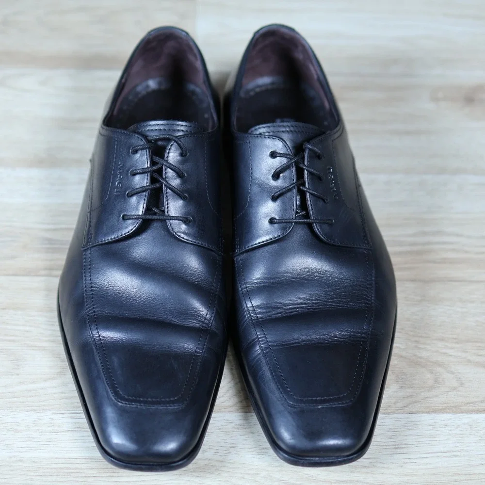 Bruno Magli Shoes Men Size 9.5 M Black Liramido Leather Derby Apron Toe Dress
